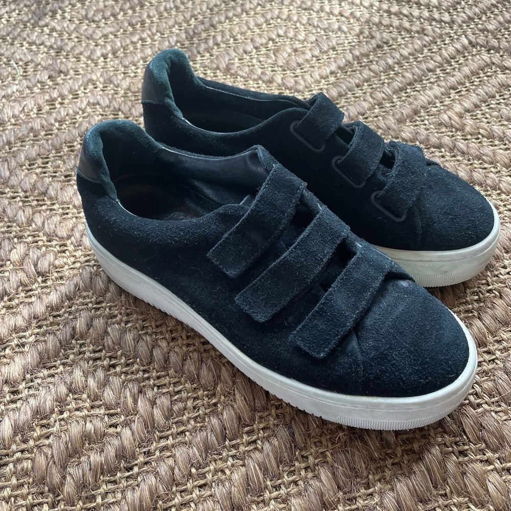 Sandro Black Suede Velcro Platform Sneakers